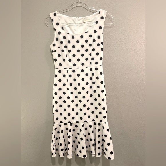 Polka dots mermaid ruffle dress size S/M petite Pretty Woman drop-waist peplum - Picture 14 of 15